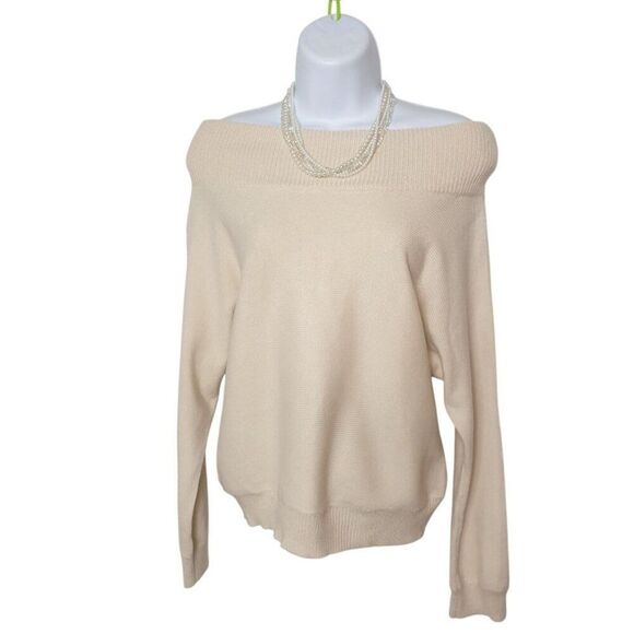 Womens Off Shoulder Knit Sweater Small Ivory Chic Whimsigoth Blouse Grunge - Picture 4 of 6
